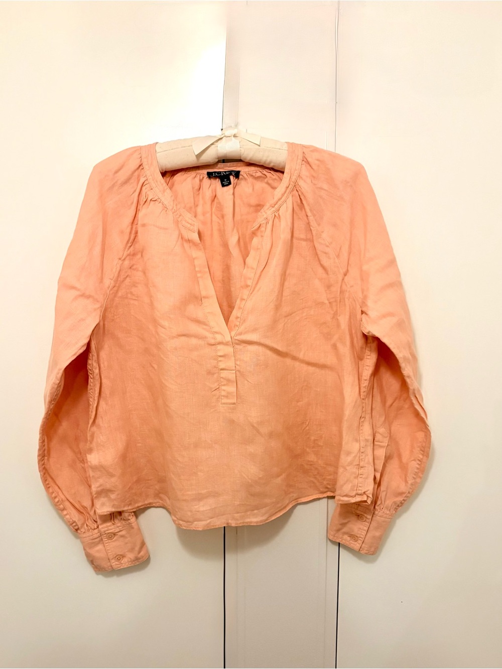 J. Crew Peach 100% Linen Popover Blouse